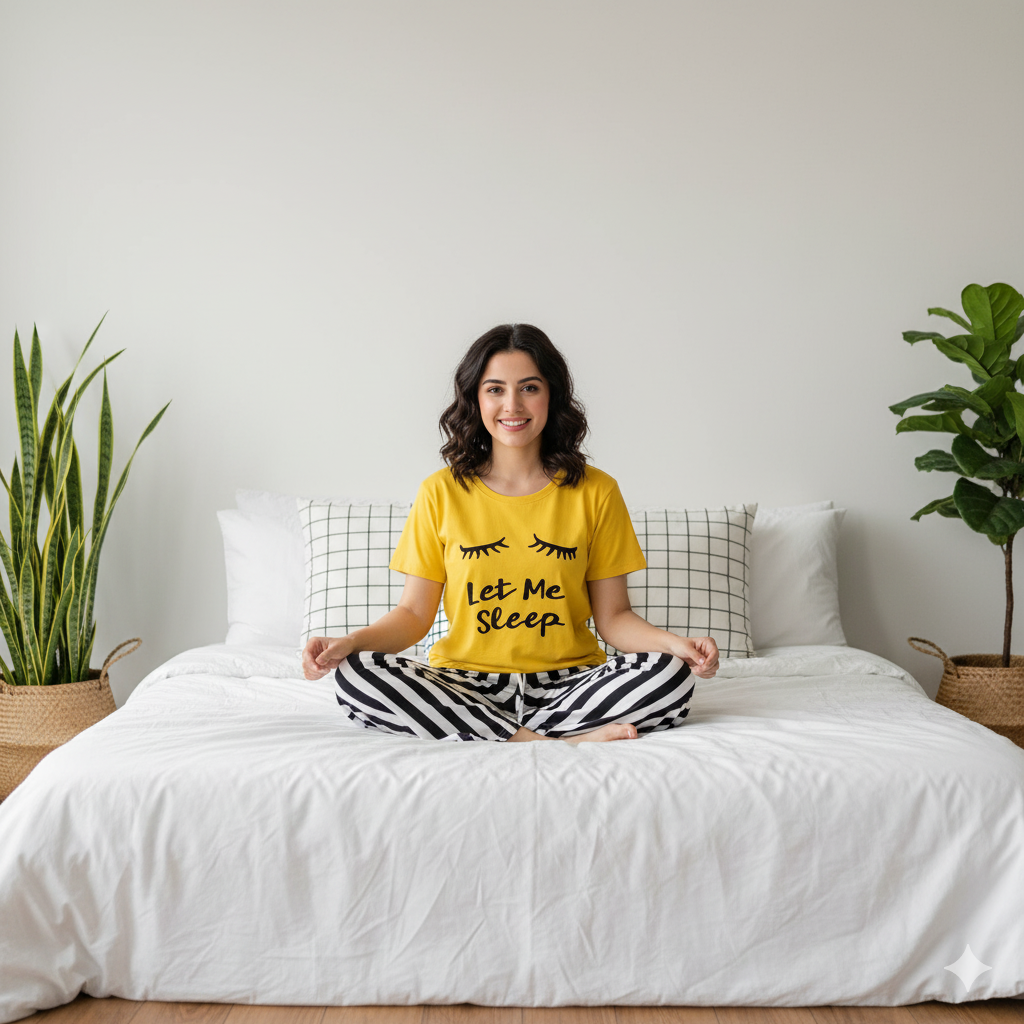 Yellow Let me Sleep 2 PC Nightwear Nightdress