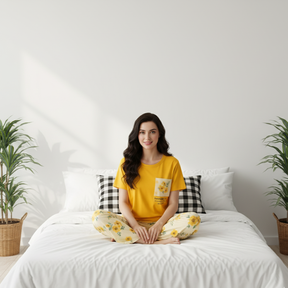 Yellow Flower 2 PC Nightwear