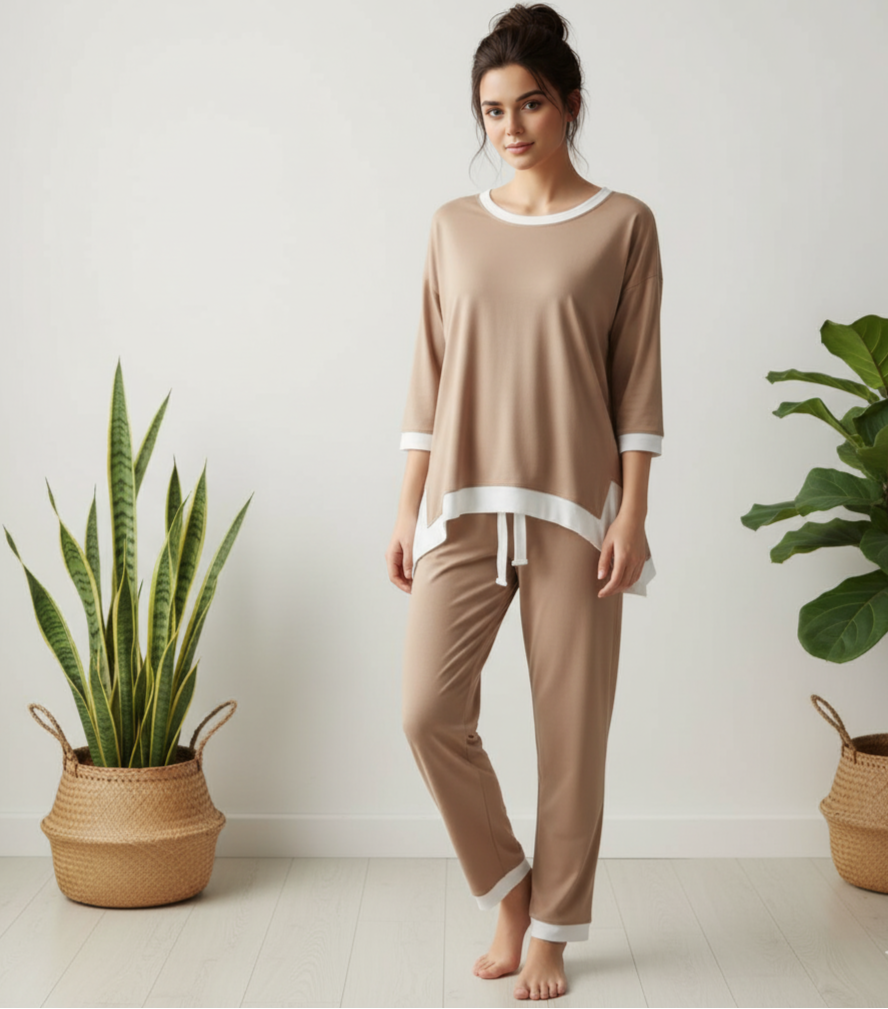 Skin White Round Neck Plazzo PJ Set
