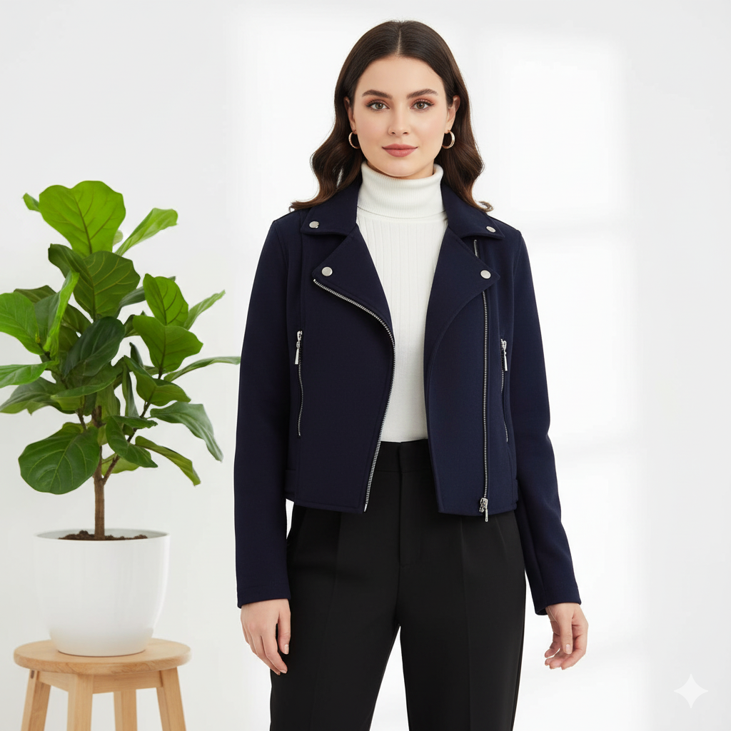 Navy Blue Zipper - Cross Zipper Fleece Coat - Navy Blue