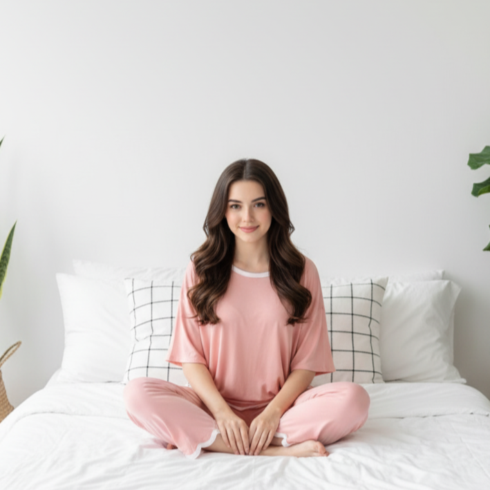 Rose Pink Half Sleeves Plazzo PJ Set