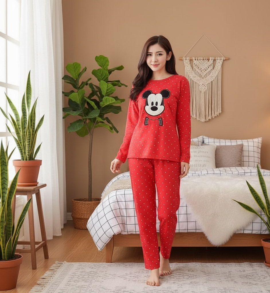 Red Mickey 2 PC Nightwear Nightdress