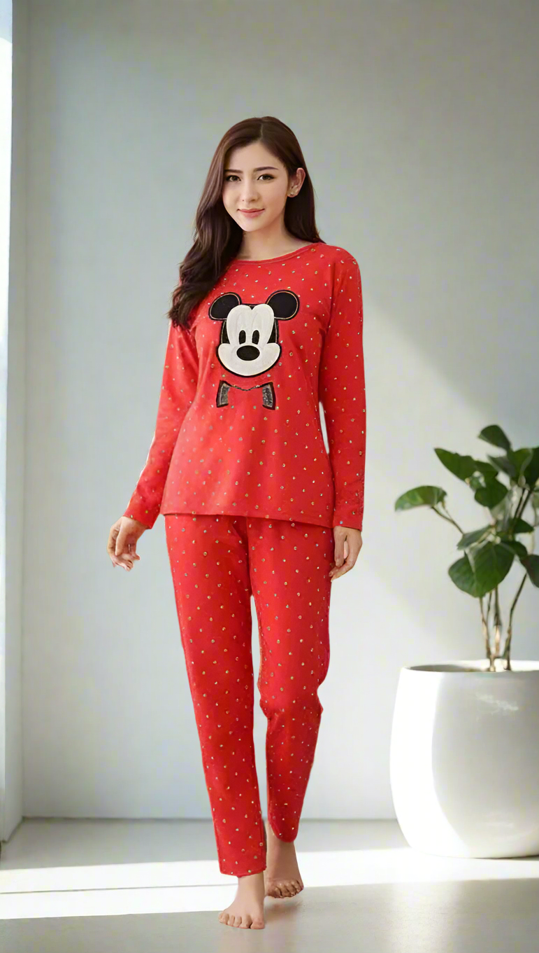 Red Mickey 2 PC Nightwear Nightdress