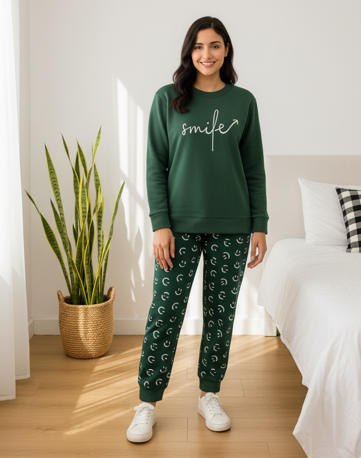 Green Winter Happy Mood Co-Ord Set Night Suit