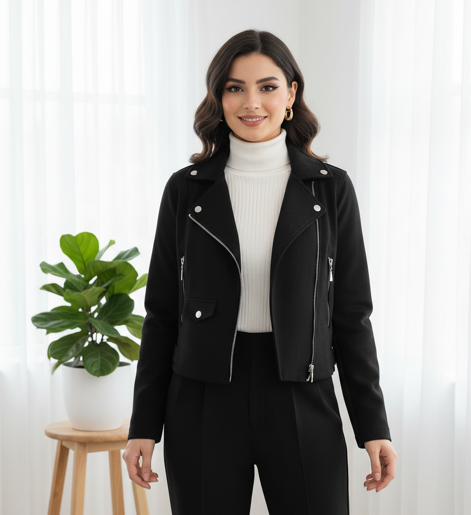 BLACK Zipper - Cross Zipper Fleece Coat -  Black