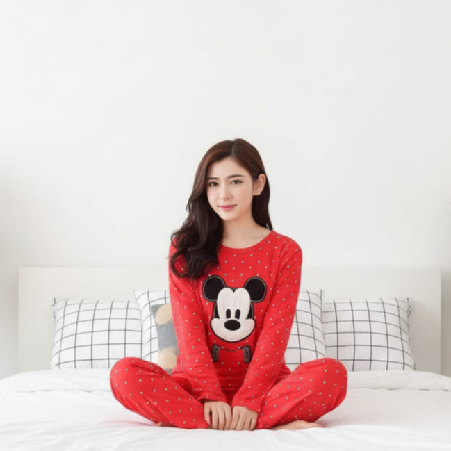 Red Mickey 2 PC Nightwear Nightdress