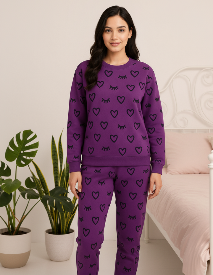 Winter Purple Sleepy Love Co-Ord Set Night Suit
