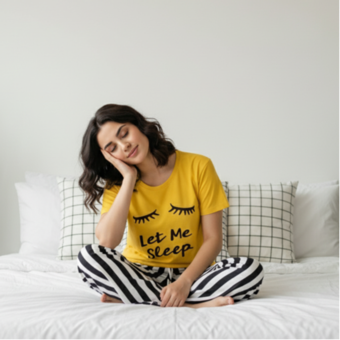 Yellow Let me Sleep 2 PC Nightwear Nightdress