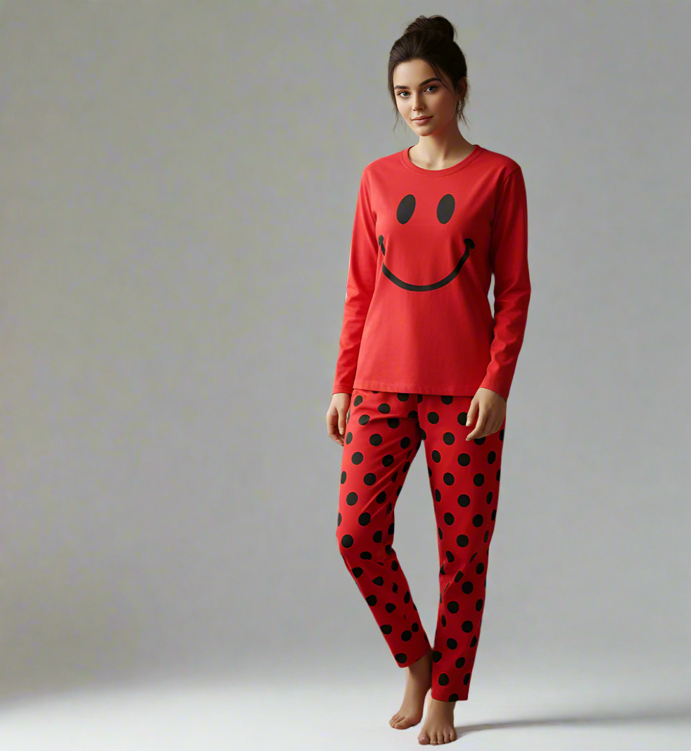 Red Smile 2 PC Nightwear Nightdress