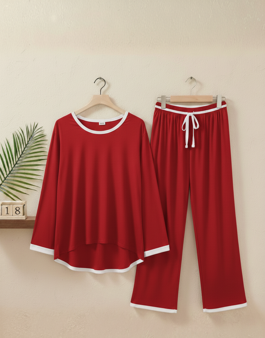 Red White Border with Palazzo 2 Pc Dress