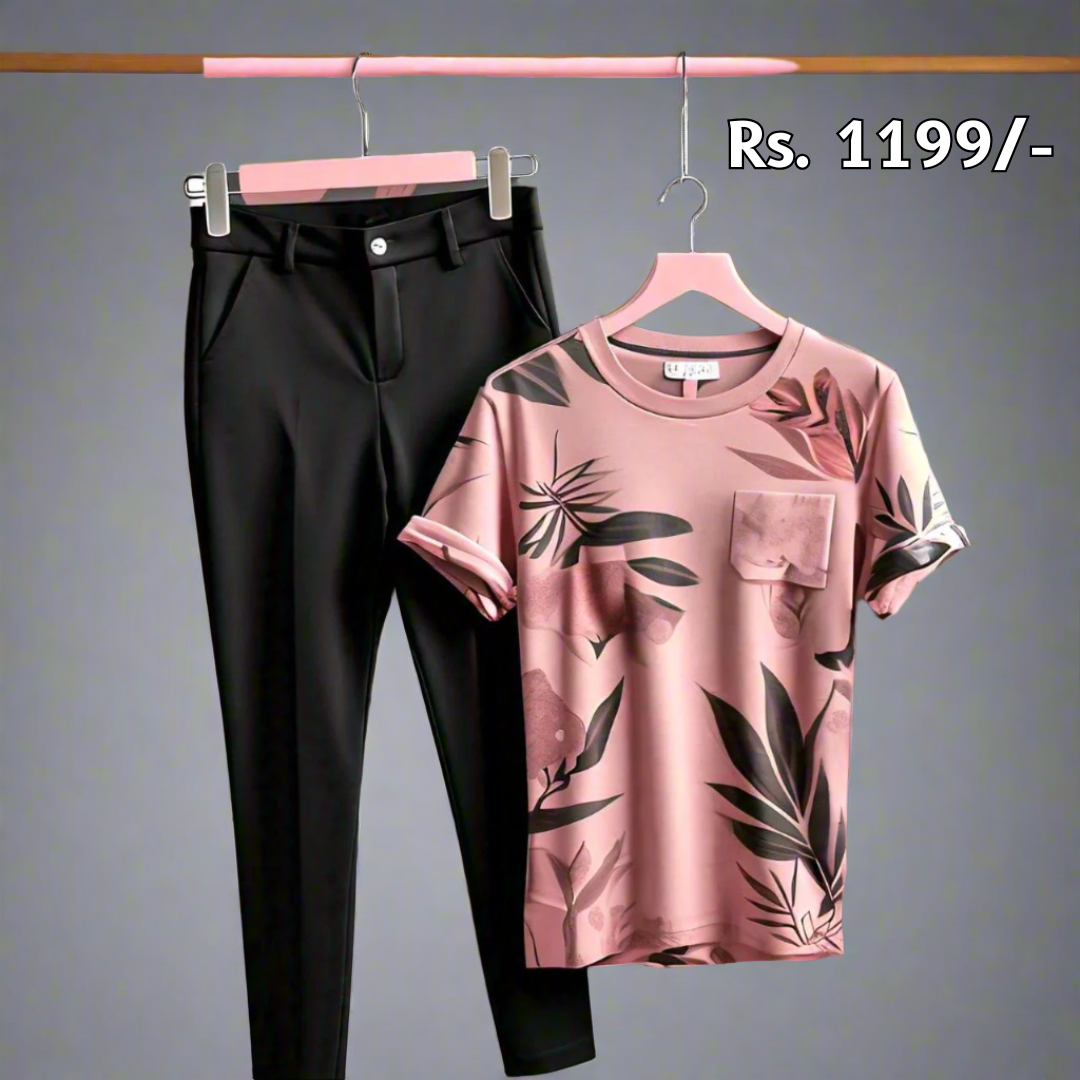 SALMON PINK DRESS (with Black Trousers)