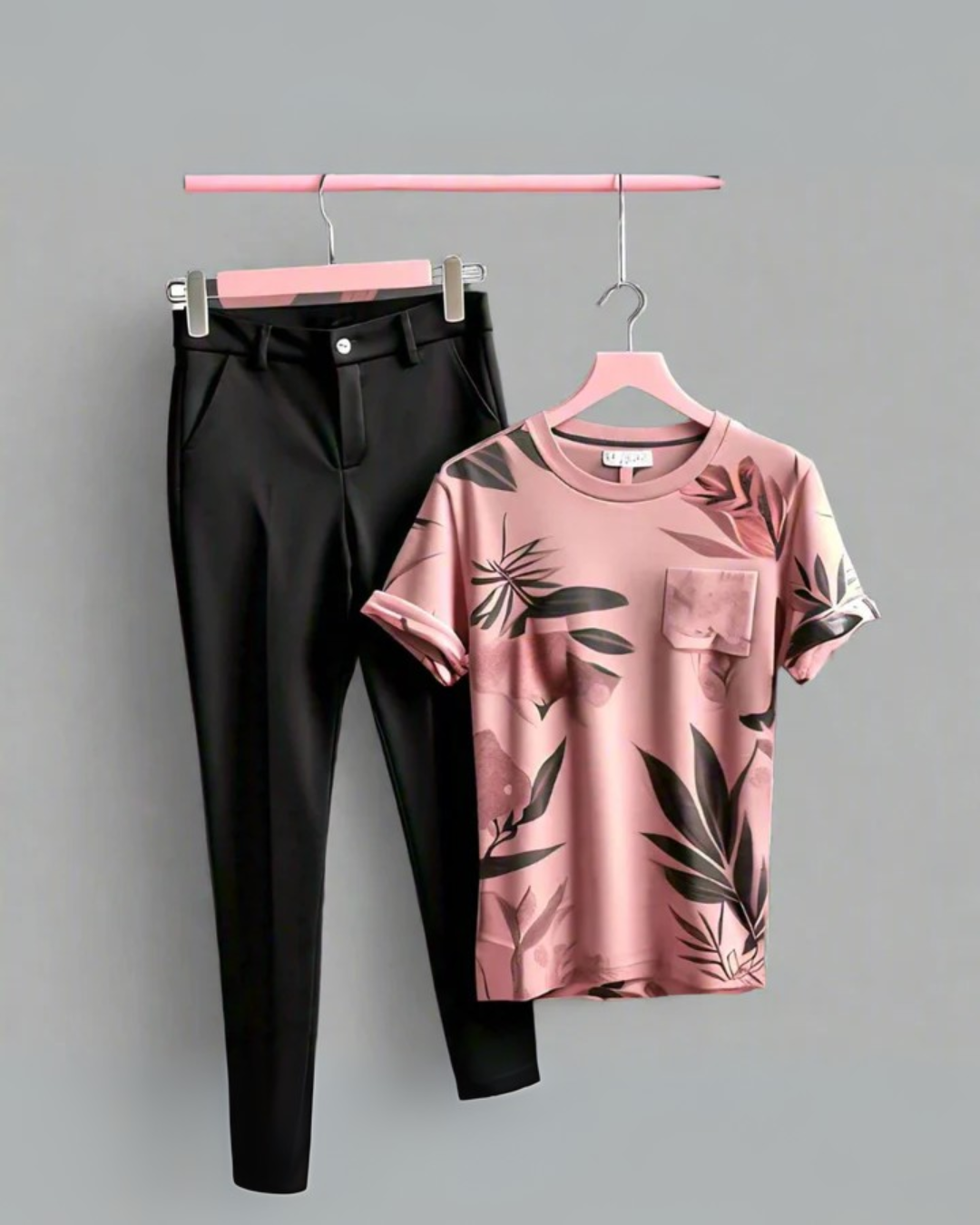 SALMON PINK DRESS (with Black Trousers)