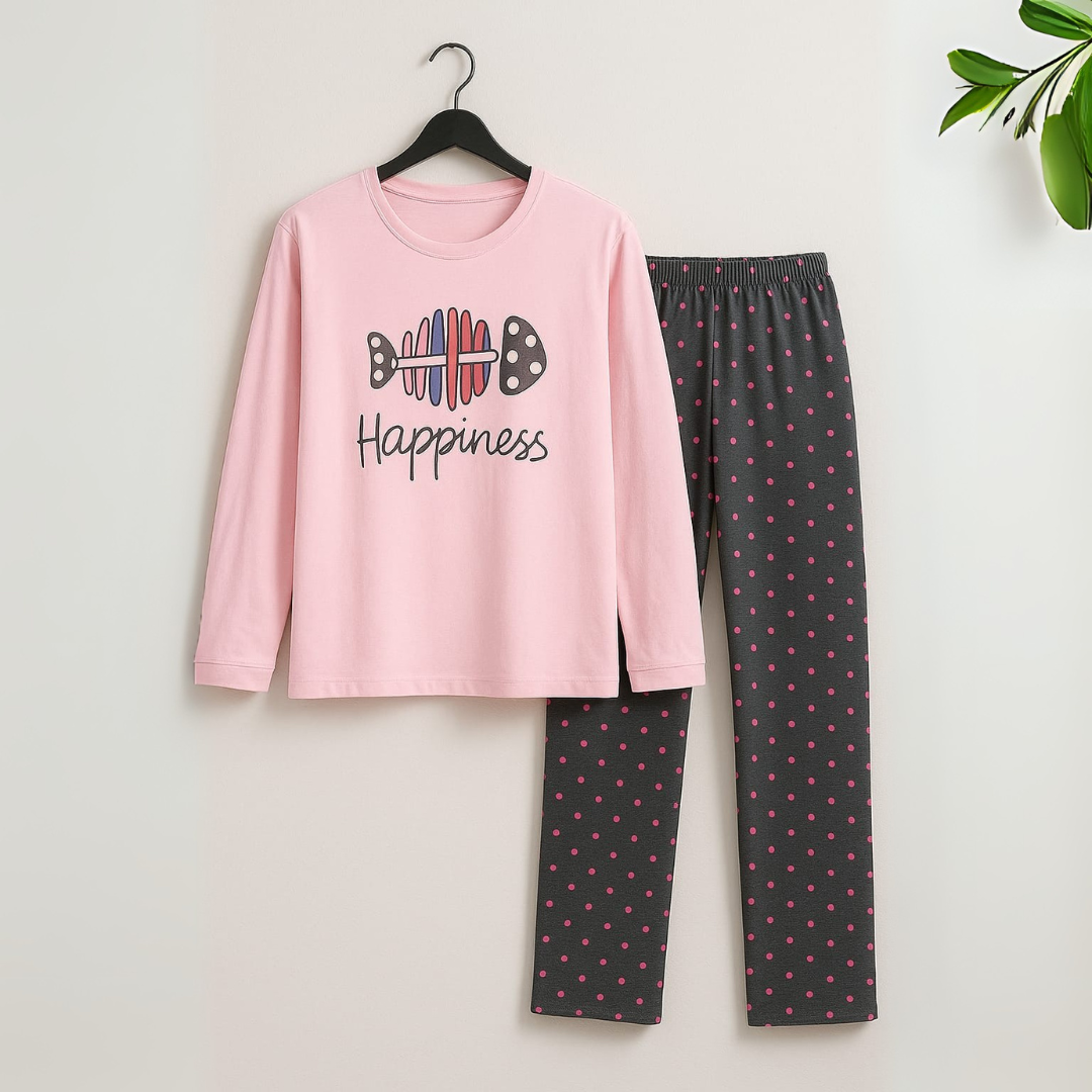 Pink Happiness 2 PC Nightwear Nightdress