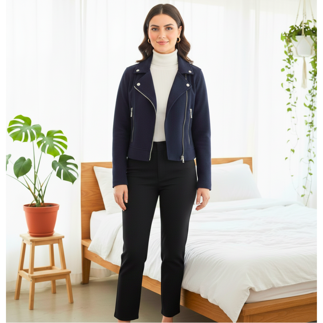 Navy Blue Zipper - Cross Zipper Fleece Coat - Navy Blue