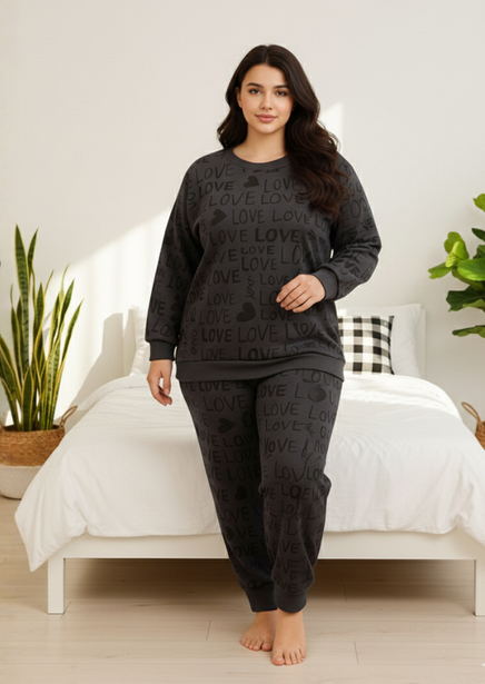 Winter Gray Love Pattern Co-Ord Set Night Suit