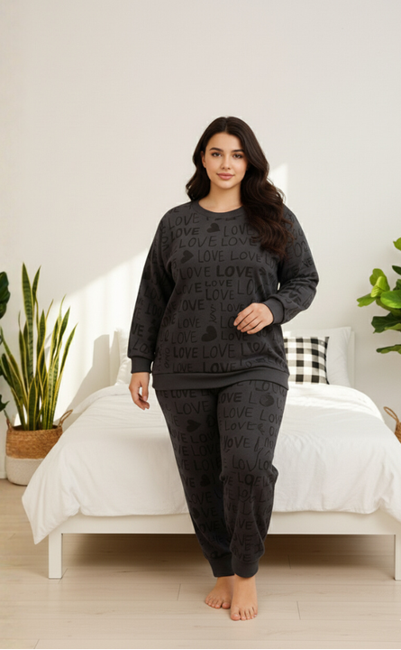 Winter Gray Love Pattern Co-Ord Set Night Suit