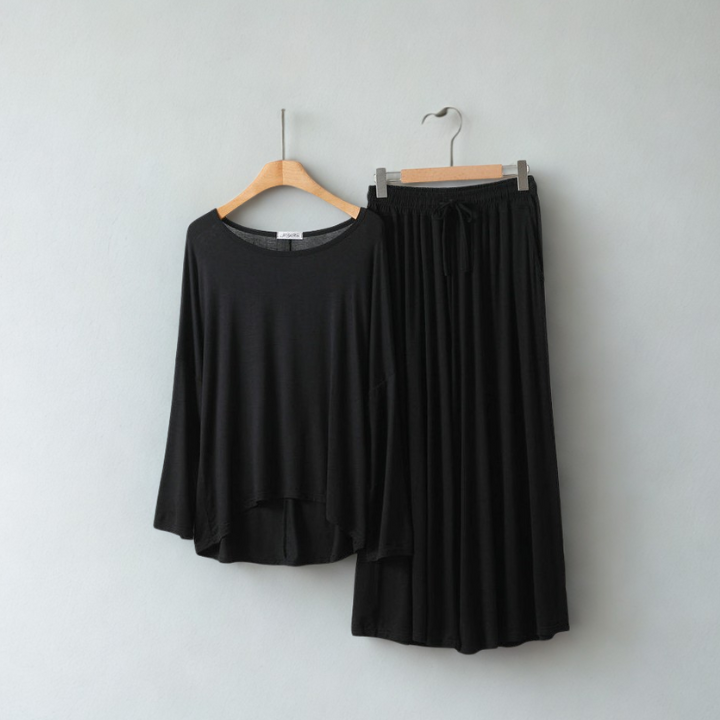 Deep Black Round Neck Palazzo PJ Set