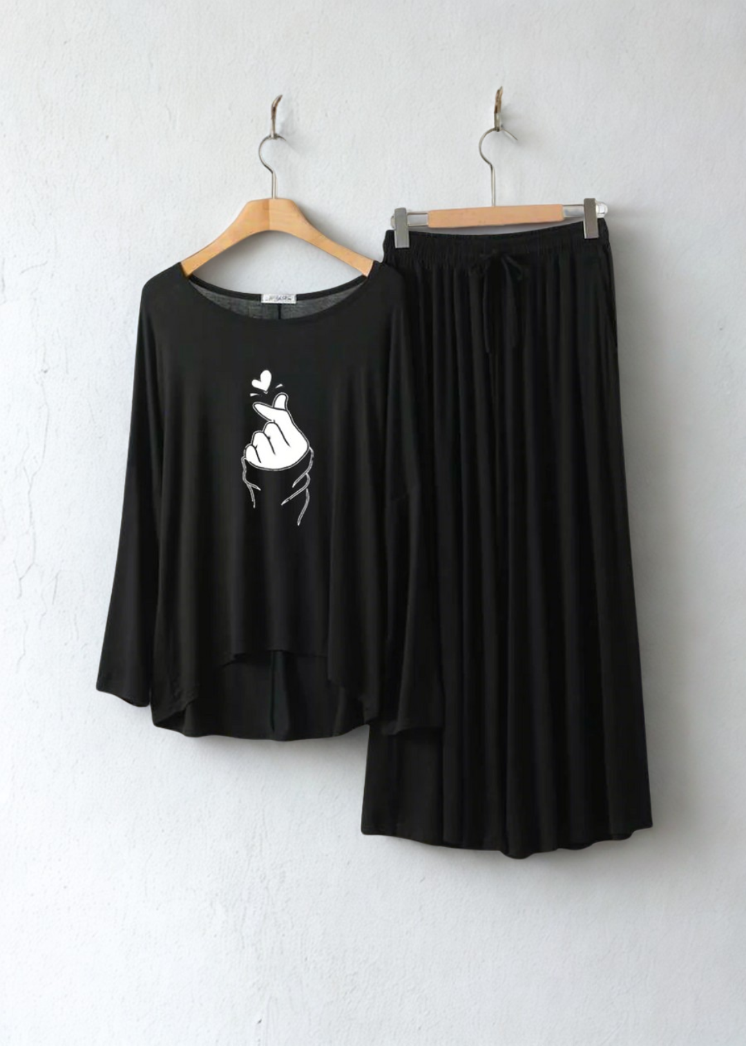Deep Black K-Pop Round Neck Palazzo PJ Set