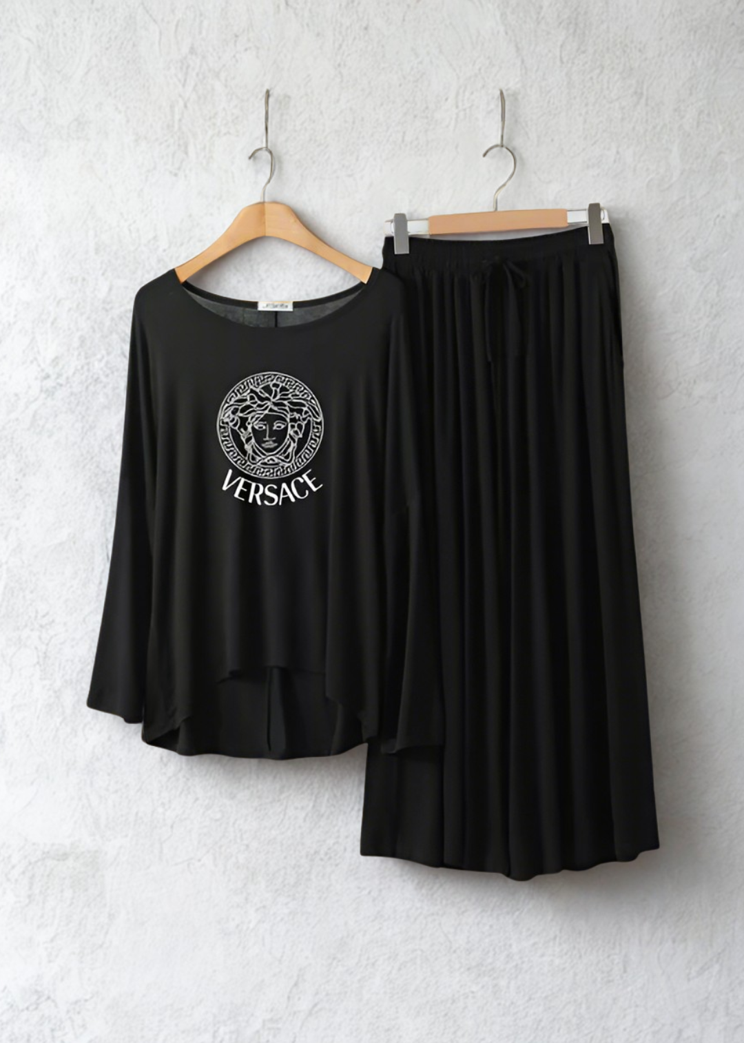 Deep Black Vrsce Round Neck Palazzo PJ Set