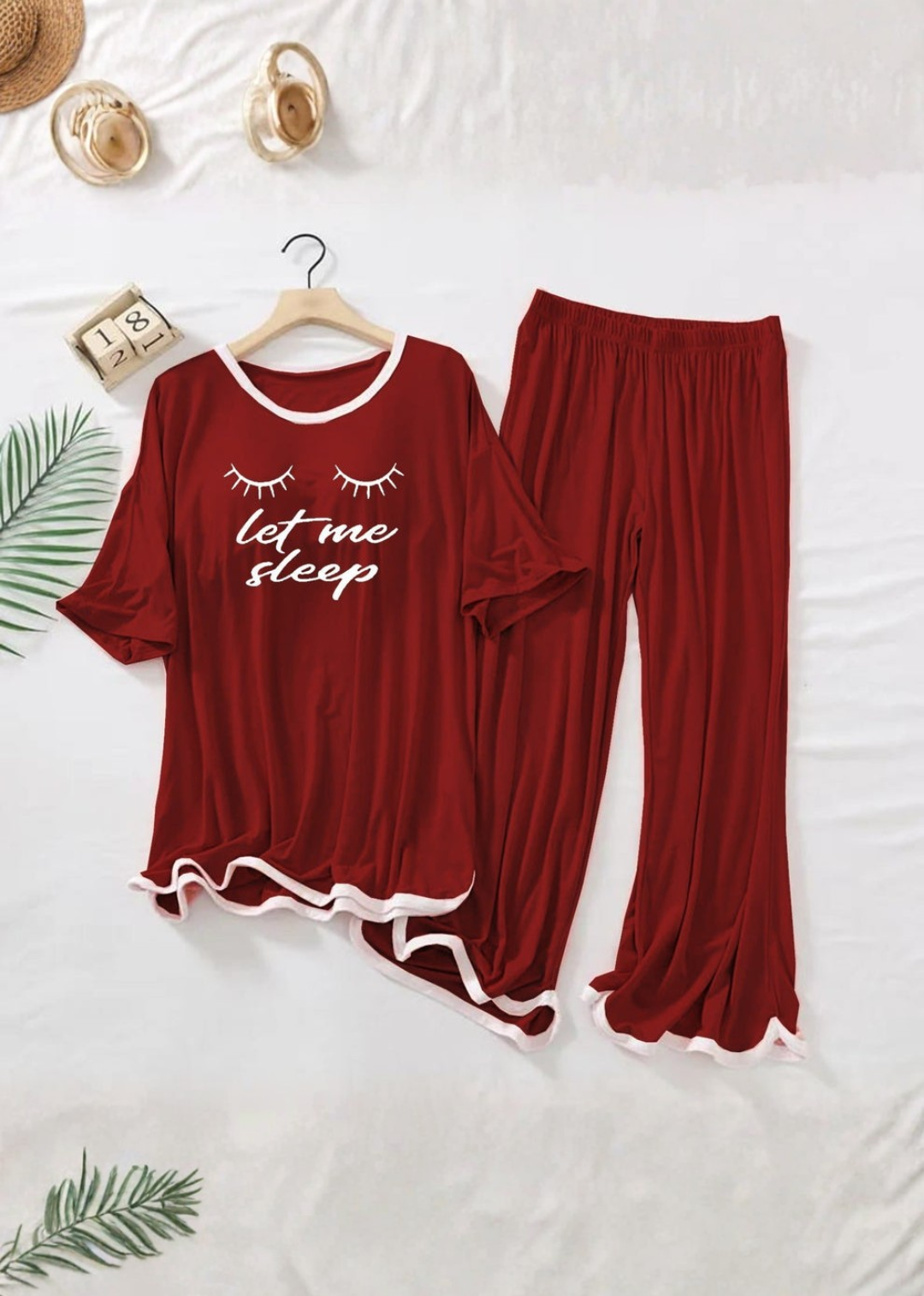 Maroon White Border Let Me Sleep Printed Flapper Style Dress