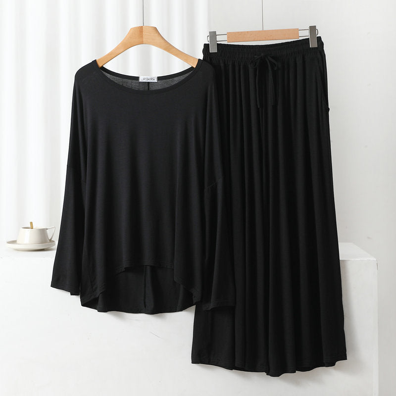 Deep Black Round Neck Palazzo PJ Set