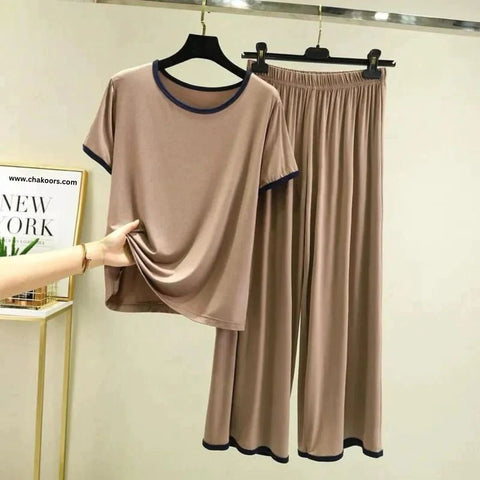 Plain Coffee Color T-shirt With Palazzo Pajama (Half Sleeves)