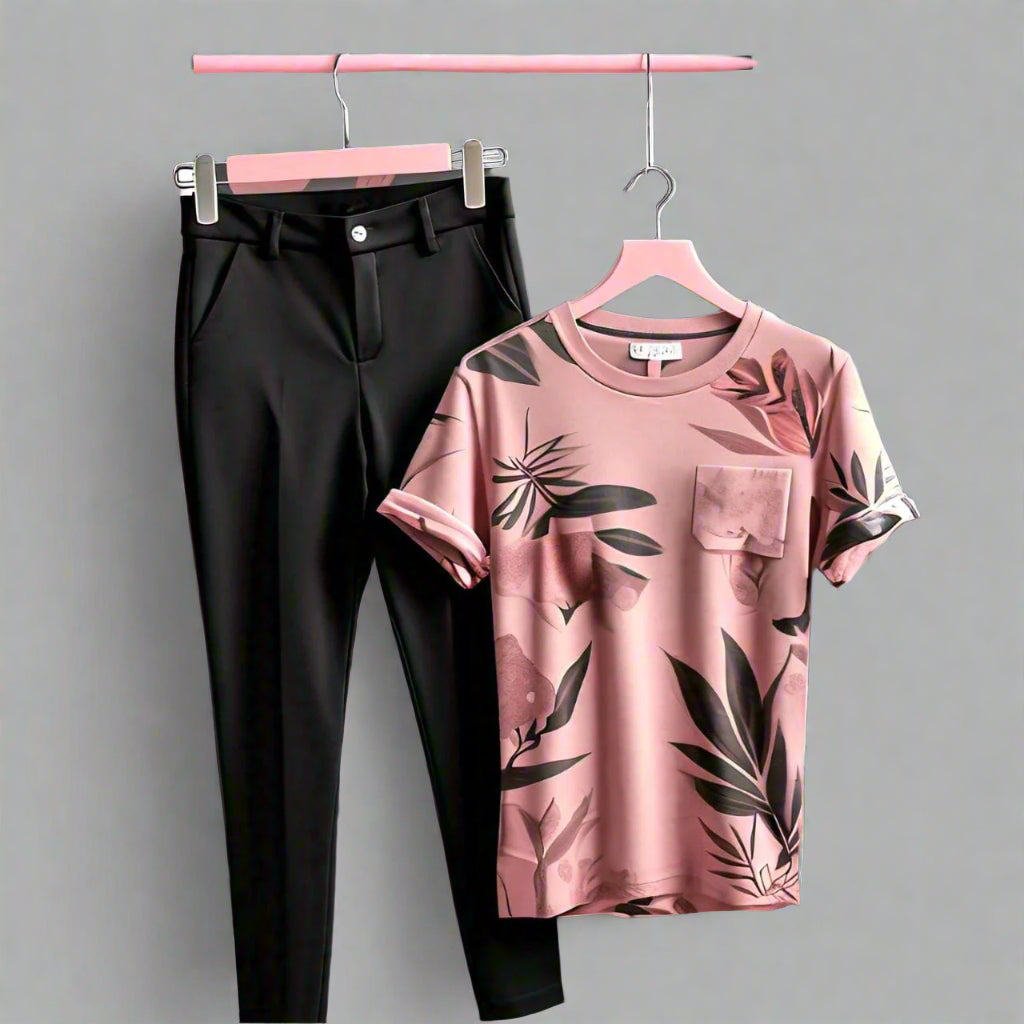 SALMON PINK DRESS (with Black Trousers)