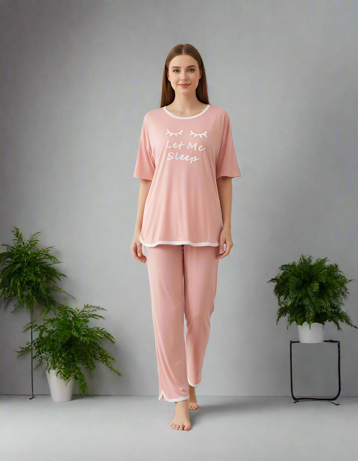 Rose Pink let me Sleep Half Sleeves Plazzo PJ Set
