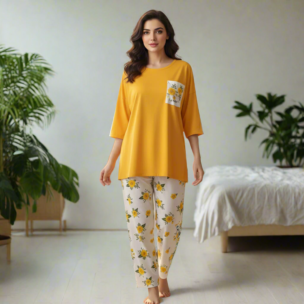 Yellow Flower 2 PC Nightwear